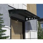 Metal taşıyıcılı Kapı Üstü Pratik Sundurma Oval Serisi Antrasit Ayak Siyah Levha