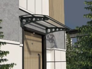 Metal taşıyıcılı Kapı Üstü Pratik Sundurma Oval Serisi Antrasit Ayak Şeffaf Levha - ürün görseli 6
