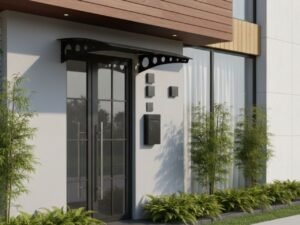 Metal taşıyıcılı Kapı Üstü Pratik Sundurma Oval Serisi Siyah Ayak Siyah Levha - ürün görseli 3