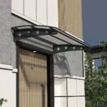 Metal taşıyıcılı Kapı Üstü Pratik Sundurma Yıldız Serisi Antrasit Ayak Şeffaf Levha